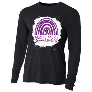 Alzheimers Awareness Bleached Rainbow Purple Ribbon Cooling Performance Long Sleeve Crew