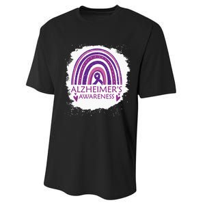 Alzheimers Awareness Bleached Rainbow Purple Ribbon Performance Sprint T-Shirt