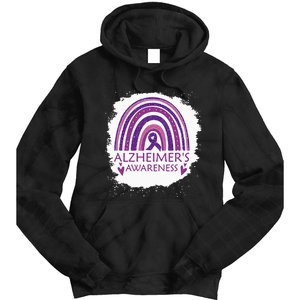 Alzheimers Awareness Bleached Rainbow Purple Ribbon Tie Dye Hoodie