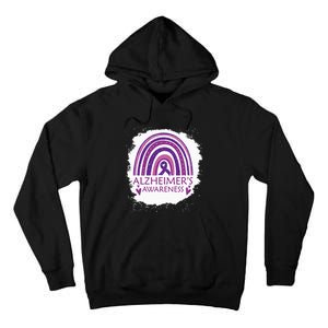 Alzheimers Awareness Bleached Rainbow Purple Ribbon Tall Hoodie