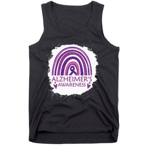 Alzheimers Awareness Bleached Rainbow Purple Ribbon Tank Top