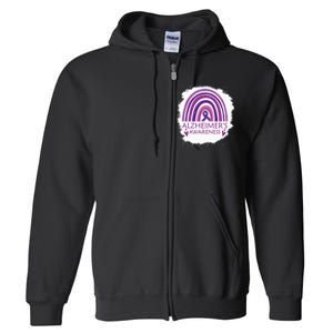 Alzheimers Awareness Bleached Rainbow Purple Ribbon Full Zip Hoodie