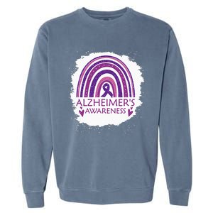 Alzheimers Awareness Bleached Rainbow Purple Ribbon Garment-Dyed Sweatshirt