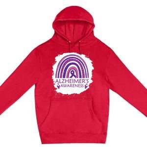 Alzheimers Awareness Bleached Rainbow Purple Ribbon Premium Pullover Hoodie