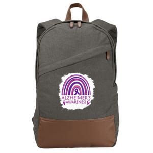 Alzheimers Awareness Bleached Rainbow Purple Ribbon Cotton Canvas Backpack