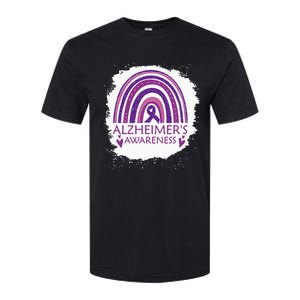 Alzheimers Awareness Bleached Rainbow Purple Ribbon Softstyle CVC T-Shirt