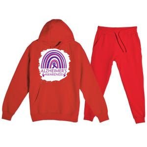 Alzheimers Awareness Bleached Rainbow Purple Ribbon Premium Hooded Sweatsuit Set