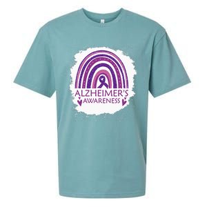 Alzheimers Awareness Bleached Rainbow Purple Ribbon Sueded Cloud Jersey T-Shirt