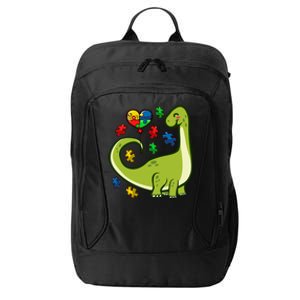 Autism Awareness Brontosaurus Dinosaur Puzzle Heart Autism Gift City Backpack