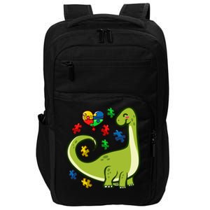 Autism Awareness Brontosaurus Dinosaur Puzzle Heart Autism Gift Impact Tech Backpack