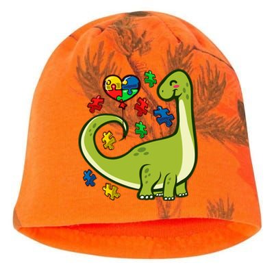 Autism Awareness Brontosaurus Dinosaur Puzzle Heart Autism Gift Kati - Camo Knit Beanie