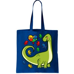 Autism Awareness Brontosaurus Dinosaur Puzzle Heart Autism Gift Tote Bag