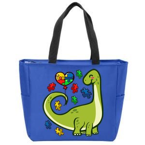 Autism Awareness Brontosaurus Dinosaur Puzzle Heart Autism Gift Zip Tote Bag