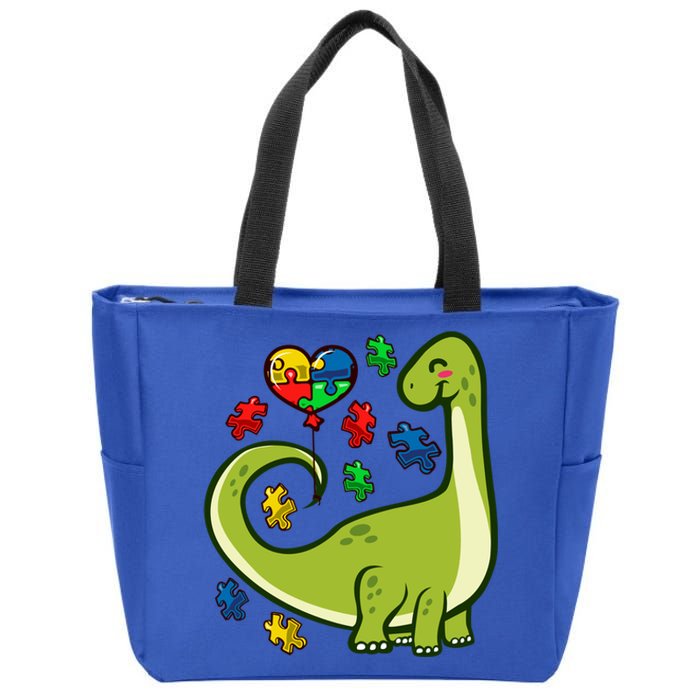 Autism Awareness Brontosaurus Dinosaur Puzzle Heart Autism Gift Zip Tote Bag