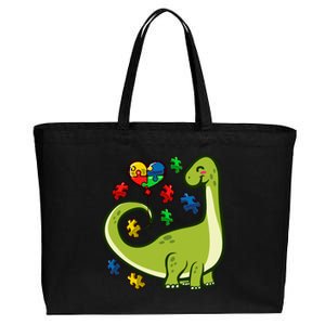 Autism Awareness Brontosaurus Dinosaur Puzzle Heart Autism Gift Cotton Canvas Jumbo Tote