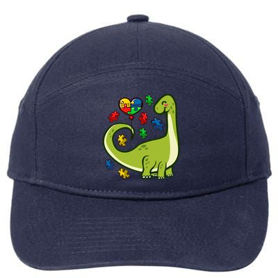 Autism Awareness Brontosaurus Dinosaur Puzzle Heart Autism Gift 7-Panel Snapback Hat