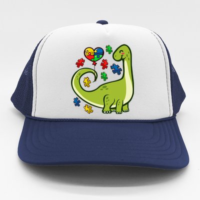 Autism Awareness Brontosaurus Dinosaur Puzzle Heart Autism Gift Trucker Hat