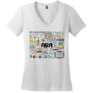 ABA Applied Behavior Analysis BCBA Behavior Analyst Autism Women's V-Neck T-Shirt