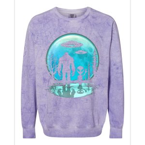 Alien And Bigfoot Moon  Colorblast Crewneck Sweatshirt