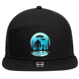 Alien And Bigfoot Moon  7 Panel Mesh Trucker Snapback Hat