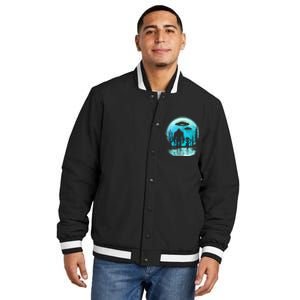 Alien And Bigfoot Moon  Insulated Varsity Jacket