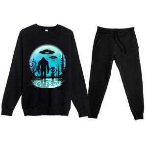 Alien And Bigfoot Moon  Premium Crewneck Sweatsuit Set