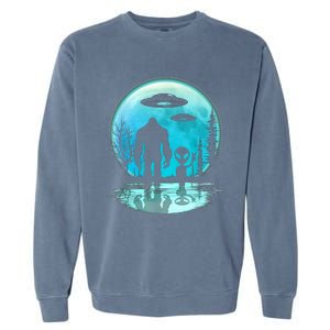 Alien And Bigfoot Moon  Garment-Dyed Sweatshirt