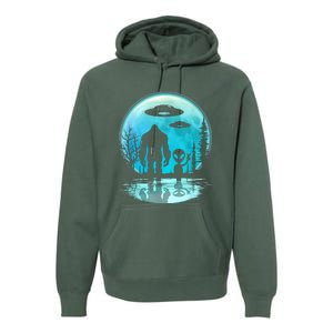 Alien And Bigfoot Moon  Premium Hoodie