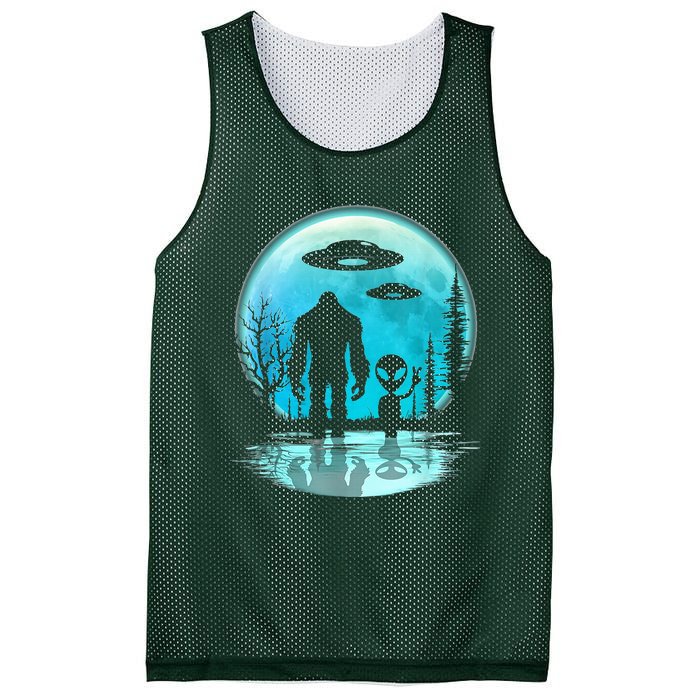 Alien And Bigfoot Moon  Mesh Reversible Basketball Jersey Tank