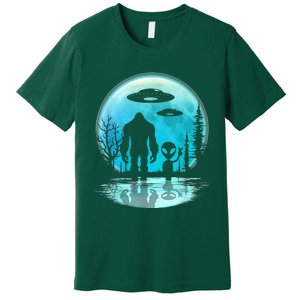 Alien And Bigfoot Moon  Premium T-Shirt