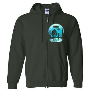 Alien And Bigfoot Moon  Full Zip Hoodie