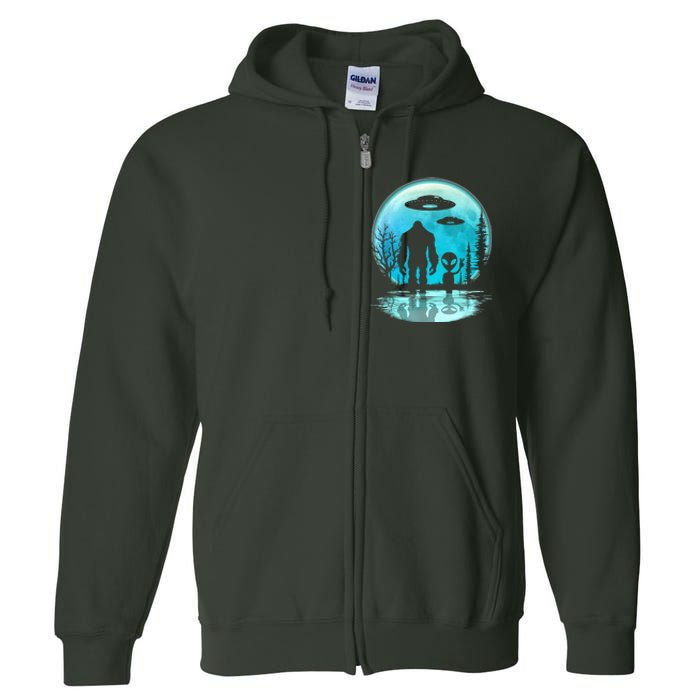 Alien And Bigfoot Moon  Full Zip Hoodie