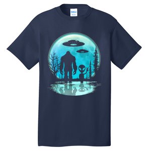 Alien And Bigfoot Moon  Tall T-Shirt