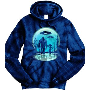 Alien And Bigfoot Moon  Tie Dye Hoodie