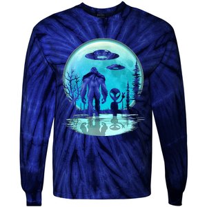 Alien And Bigfoot Moon  Tie-Dye Long Sleeve Shirt