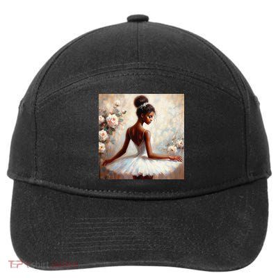 African American Ballerina In White Tutu Floral Art 7-Panel Snapback Hat