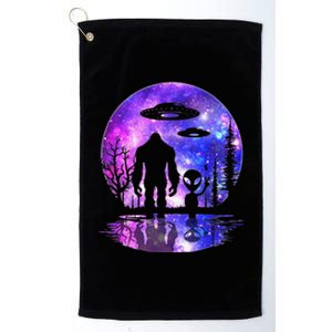 Alien And Bigfoot Full Moon Sasquatch UFO Platinum Collection Golf Towel