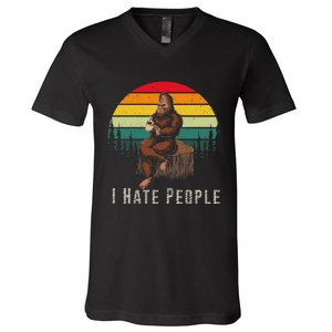 Alien And Bigfoot I Hate People Funny Sasquatch V-Neck T-Shirt