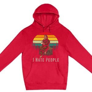 Alien And Bigfoot I Hate People Funny Sasquatch Premium Pullover Hoodie