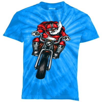 African American Black Biker Santa Claus Christmas Gift Kids Tie-Dye T-Shirt