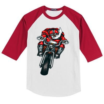 African American Black Biker Santa Claus Christmas Gift Kids Colorblock Raglan Jersey