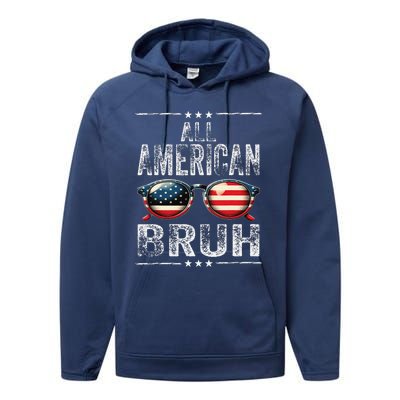 All American Bruh 4th Of July Teen Patriotic Performance Fleece Hoodie