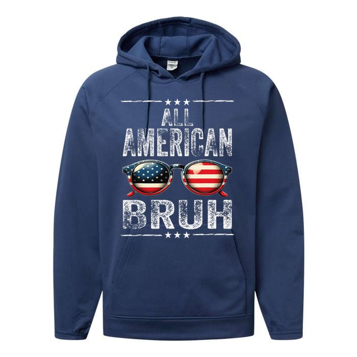 All American Bruh 4th Of July Teen Patriotic Performance Fleece Hoodie