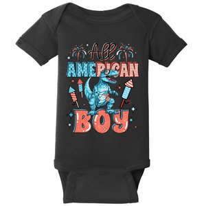 All American Boy Dinosaur Funny 4th Of July Baby Bodysuit