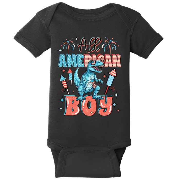 All American Boy Dinosaur Funny 4th Of July Baby Bodysuit