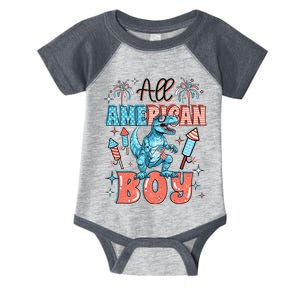 All American Boy Dinosaur Funny 4th Of July Infant Baby Jersey Bodysuit