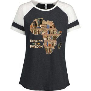 African American Black History Education Is Freedom Enza Ladies Jersey Colorblock Tee