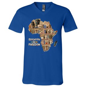 African American Black History Education Is Freedom V-Neck T-Shirt