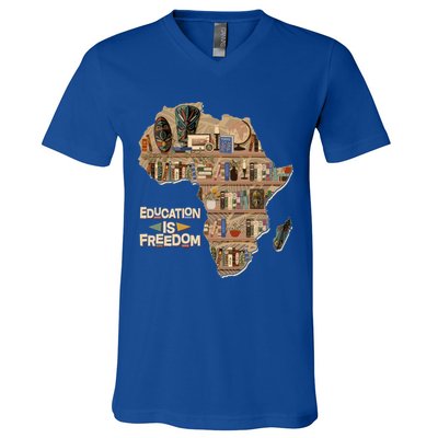 African American Black History Education Is Freedom V-Neck T-Shirt