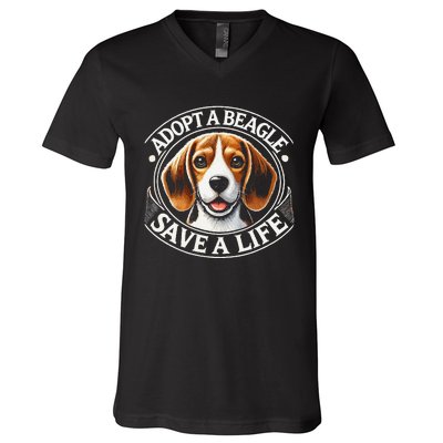 Adopt A Beagle Save A Life Advocating Adoption V-Neck T-Shirt